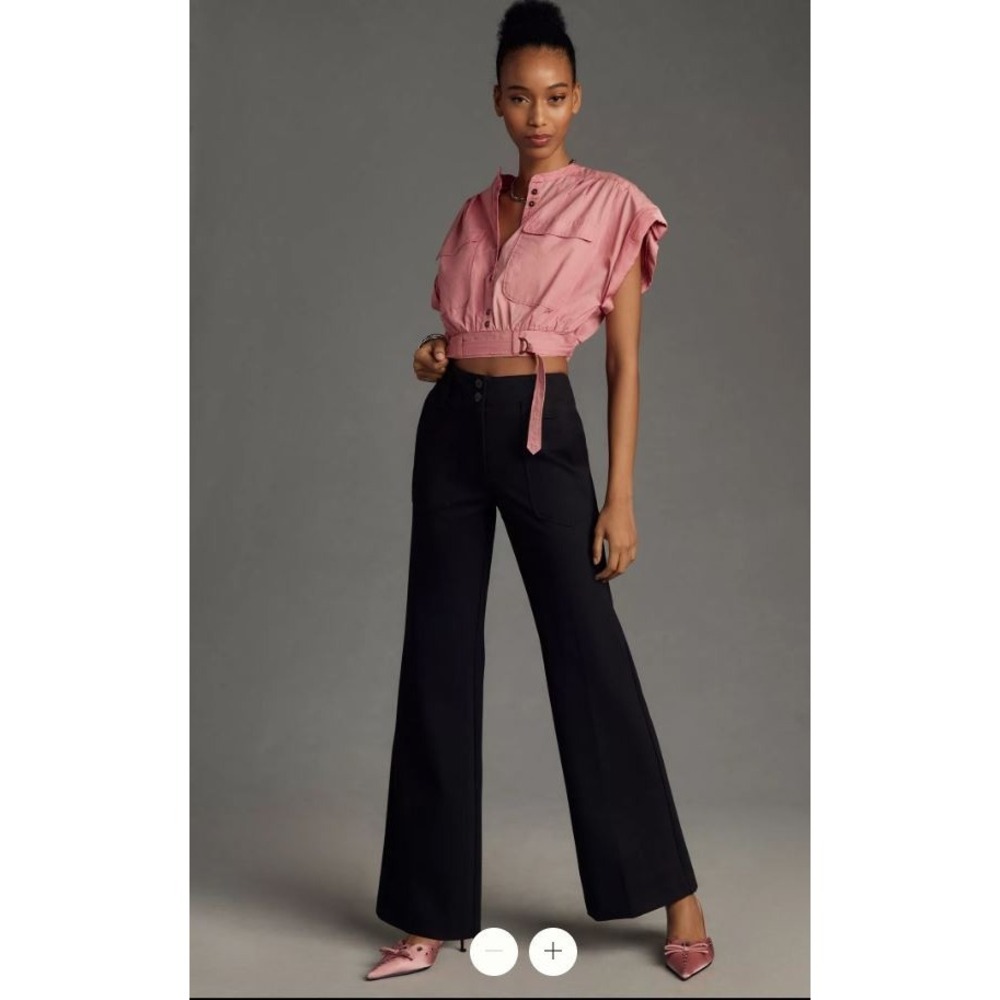 Maeve Anthropologie Naomi Ponte Wide Leg Flare Pants Black Size 6 Career Stretch